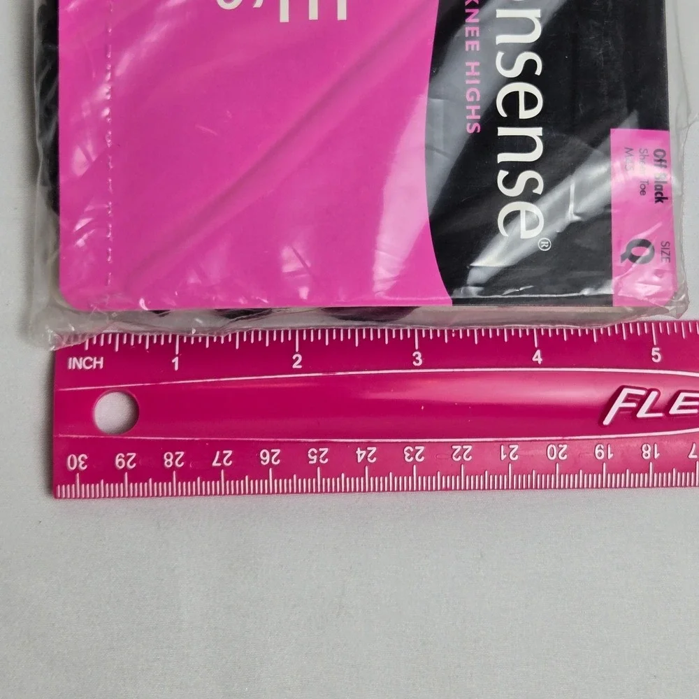 2 Pairs No Nonsense Premium Nylon Knee Highs, Off Black, Sheer Toe, M45,‎ Q, New